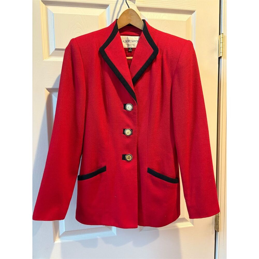 Albert Nipon Red Women's Vintage Blazer w/Black Trim and Decorative Buttons Sz 4